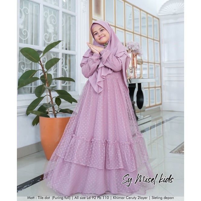 Humaira99 Gamis syari anak perempuan muslimah Bahan tile dot mix ceruty Syari Misel Kids