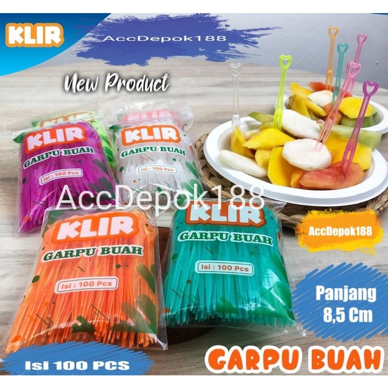 Garpu Buah / Cake / Kue / Puding MEREK KLIR - Garpu Plastik Tebal - Warna Warni PEGANGANGAN LOVE ISI 100 PCS