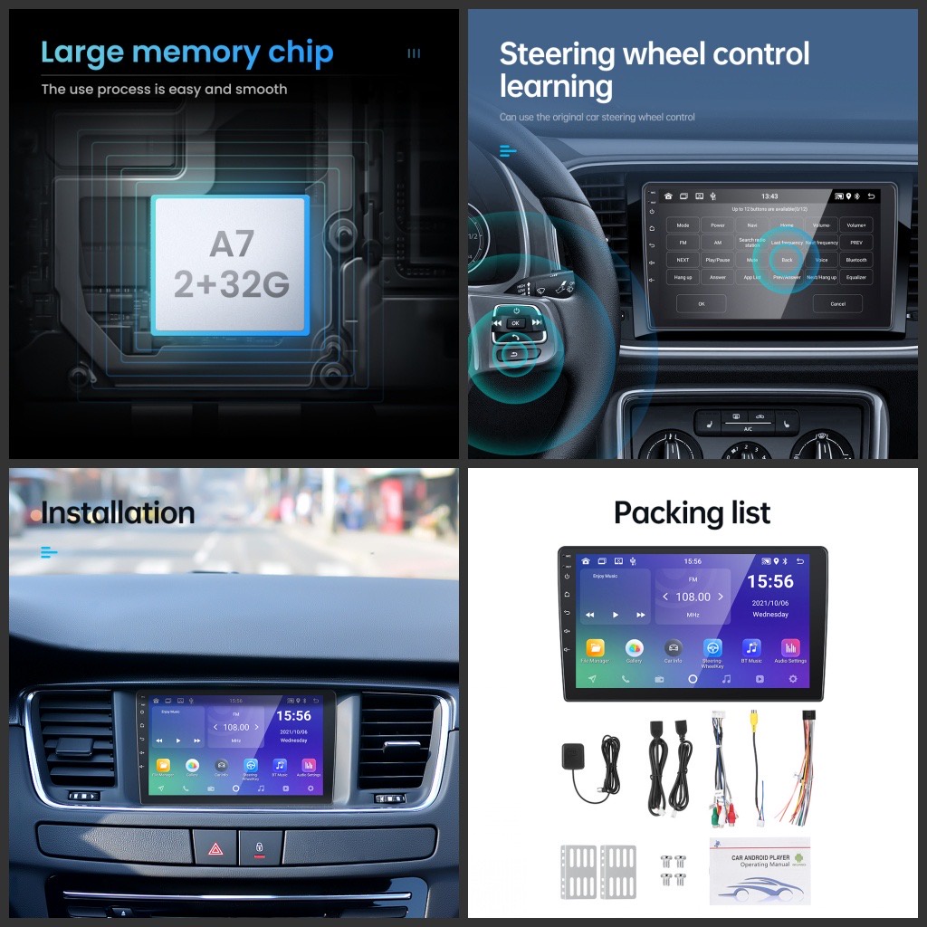 Head Unit Android 12 11 Double Din 7 Inch 9 Inchi 10 Inci RAM 2GB+32GB ROM Wifi GPS Bluetooth Touchscreen Audio Mobil