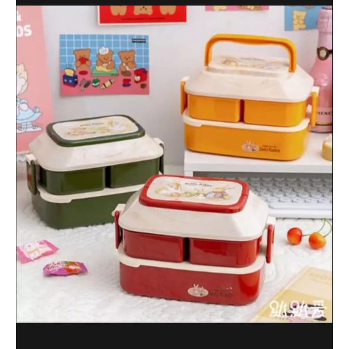 Debi Rabbit Kotak Makan 2 Layer Healthy Bento Lunch Box 850ml