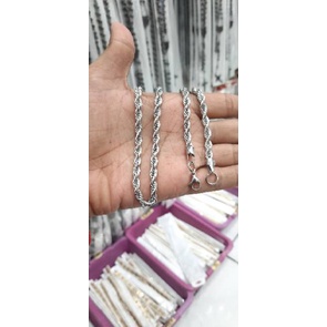 TERLARIS KALUNG TITANIUM MODEL TAMBANG SILVER BESAR 0.8 1.0 PERHIASAN PRIA WANITA