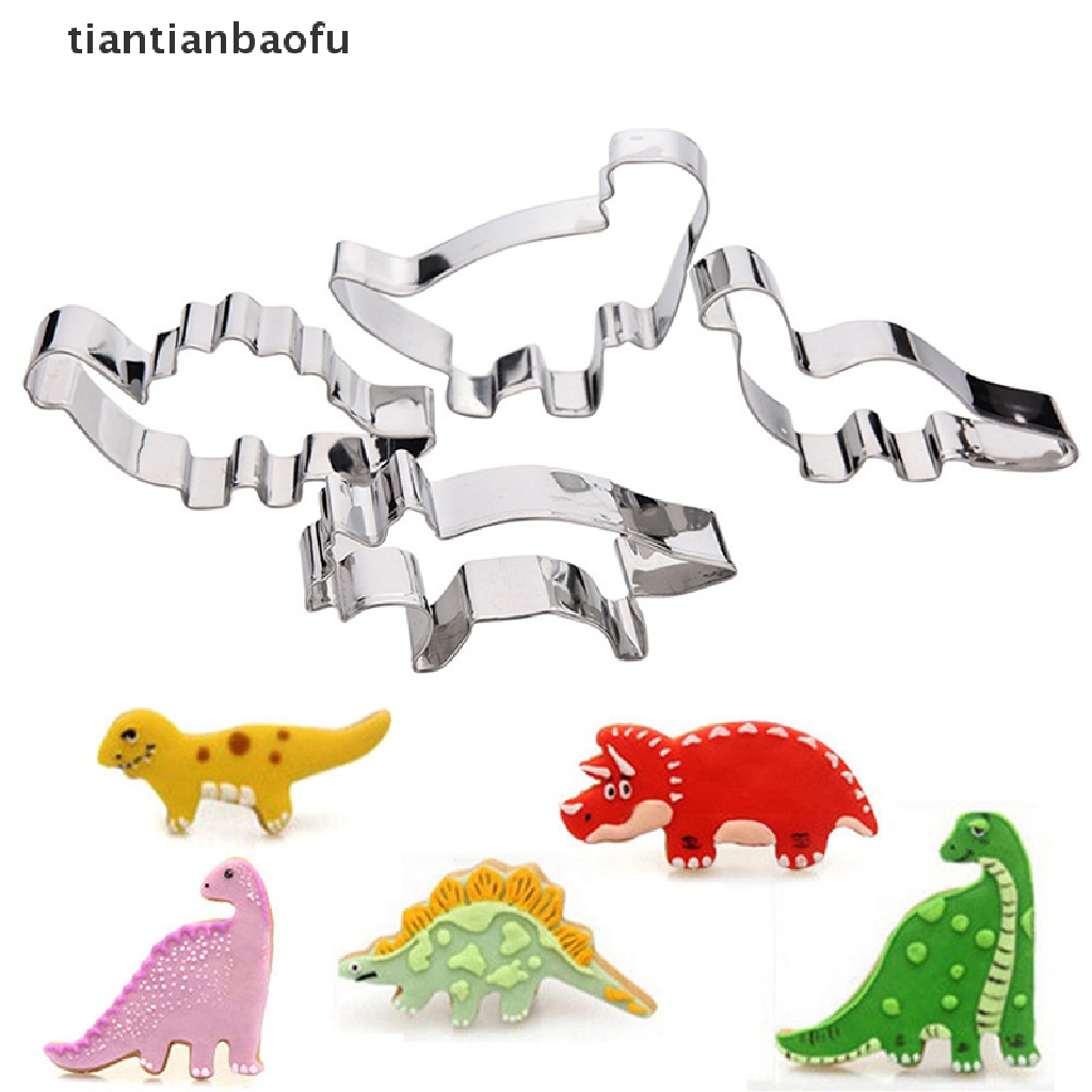 1 / 4 Pcs Cetakan Kue Bentuk Dinosaurus Bahan Stainless Steel Untuk Anak