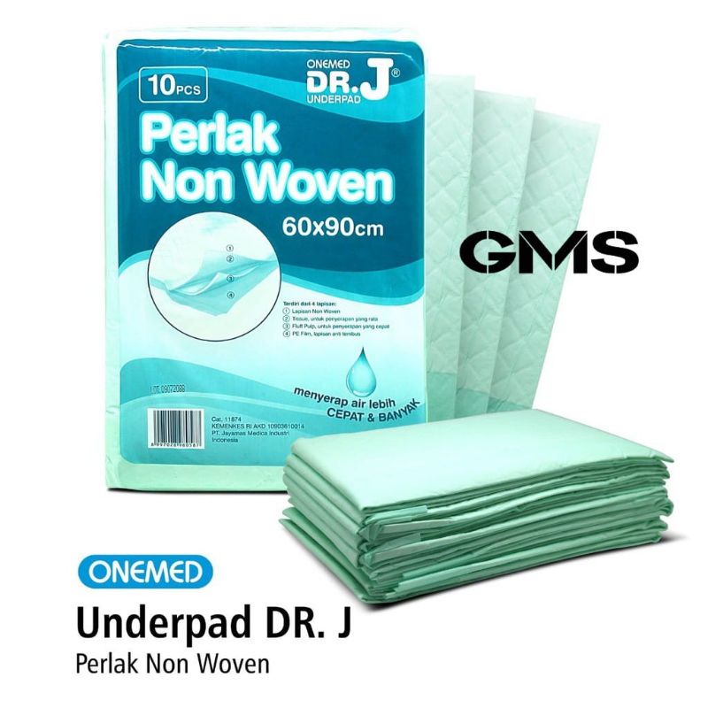 Underpad Dr J 60 x 90 Onemed Per Pack isi 10 Pcs / Perlak Alas Popok Anti Bocor