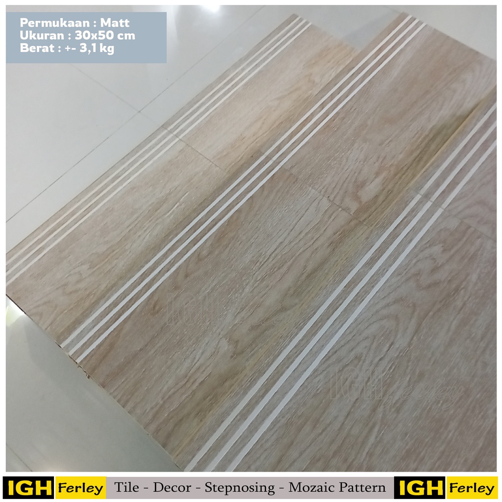Stepnosing Granit 30x50 Coklat Muda Motif Kayu Rustic Lantai Tangga Anti Selip Original Granite Tile