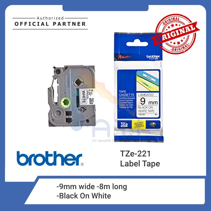 

BROTHER Label Tape TZE 221 9mm Black On White