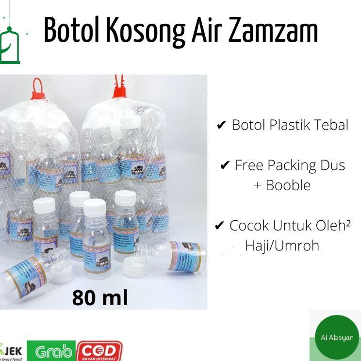 

Free Ongkir/ Botol Kosong Air Zamzam 80 ml Untuk Oleh Oleh Haji dan Umroh 1 Pack isi 25 Botol Kosong Zam zam 80 ml Murah Berkualitas Plastik Tebal Kurma Tanah Abang Kurma Alif Dunia Haji Premium Timur Tengah