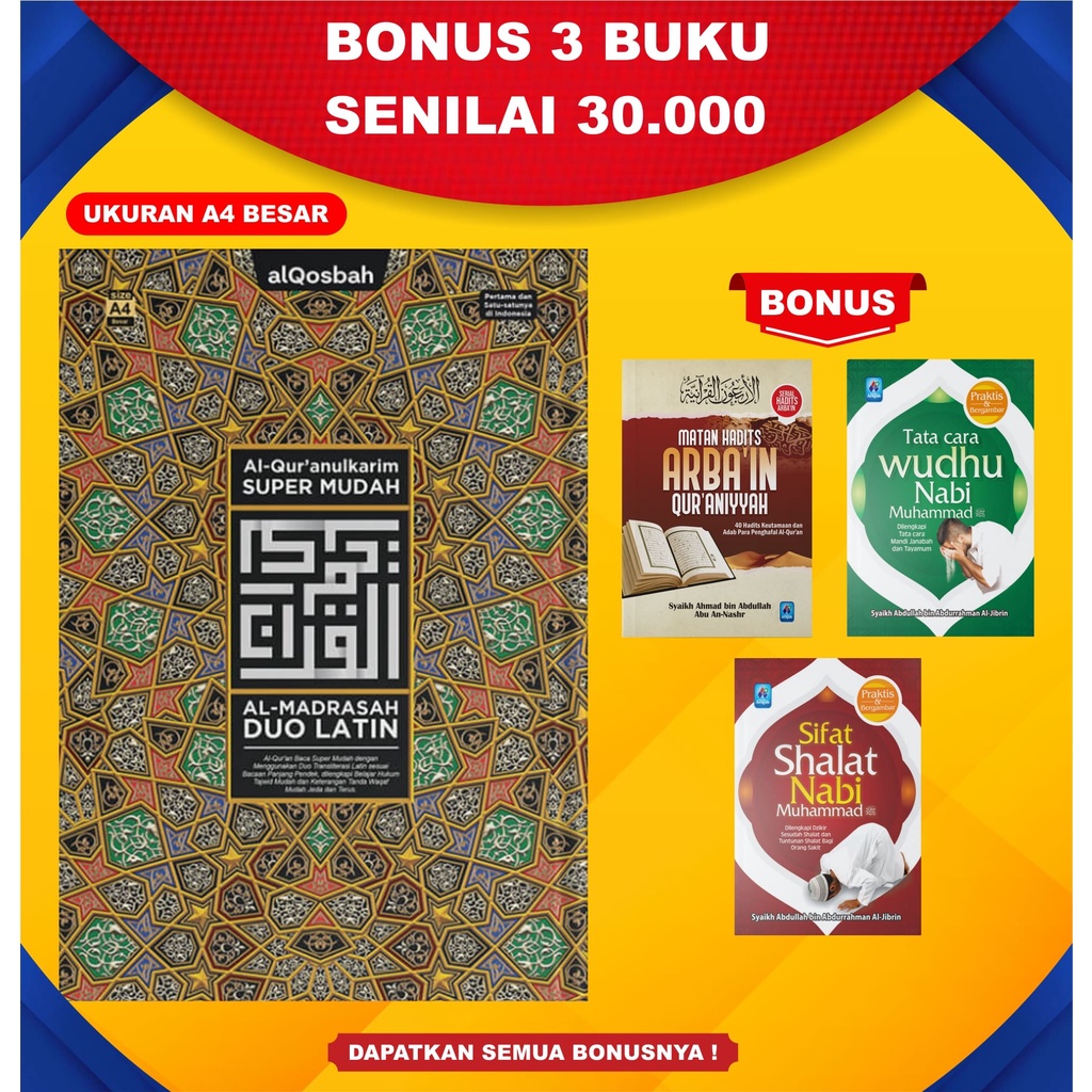 Alquran Duo Latin A4 Besar Alquran Super Mudah Terjemah Perkata Waqaf Ibtida (Bonus 3 Buku)