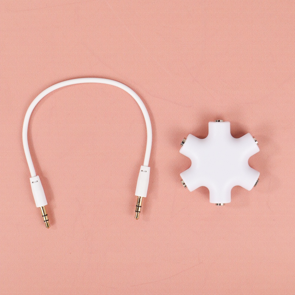 Adaptor Jack 6 Way Ports Male to 5 Female Audio Earphone 3.5mm Jack Splitter Adaptor - JLT108 - White