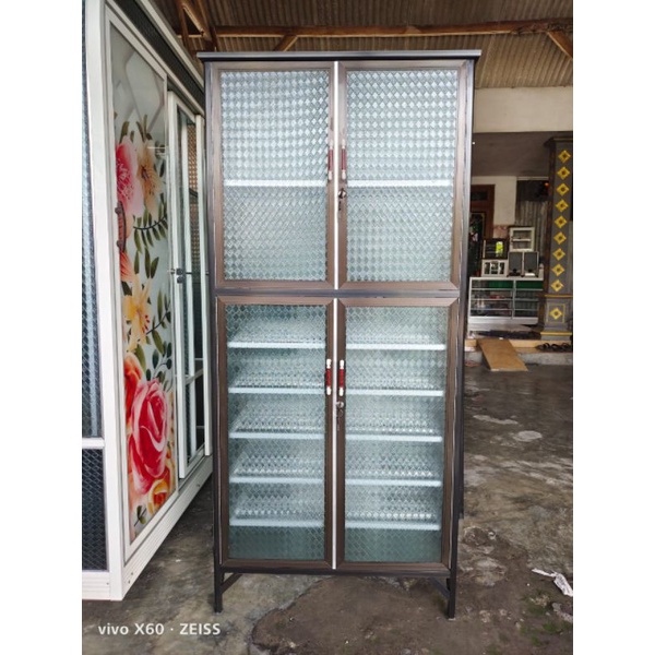 Rak sepatu alumunium kaca sidoarjo termurah