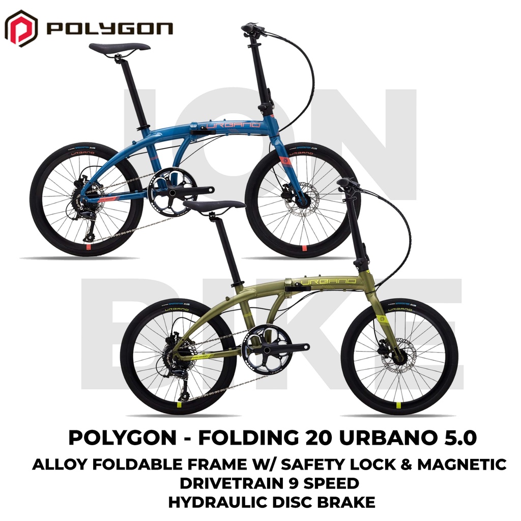 Sepeda Lipat 20 Inch Polygon Urbano 5 5.0 451 Terbaru Frame Alloy Ringan 9 Speed Seli Anak Dewasa Se