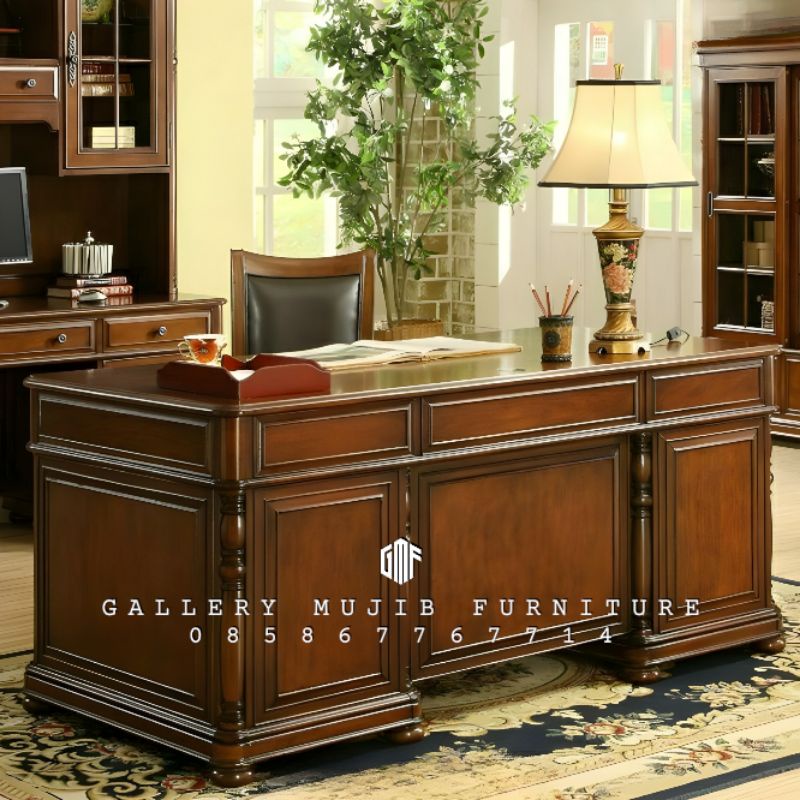 meja direksi minimalis modern kayu jati meja kerja direktur minimalis