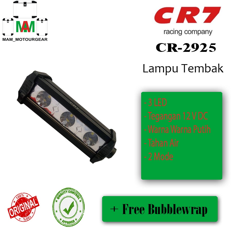 Lampu Tembak Lampu Sorot motor LED 3 Mata Warnah Putih 2 Mode CR7