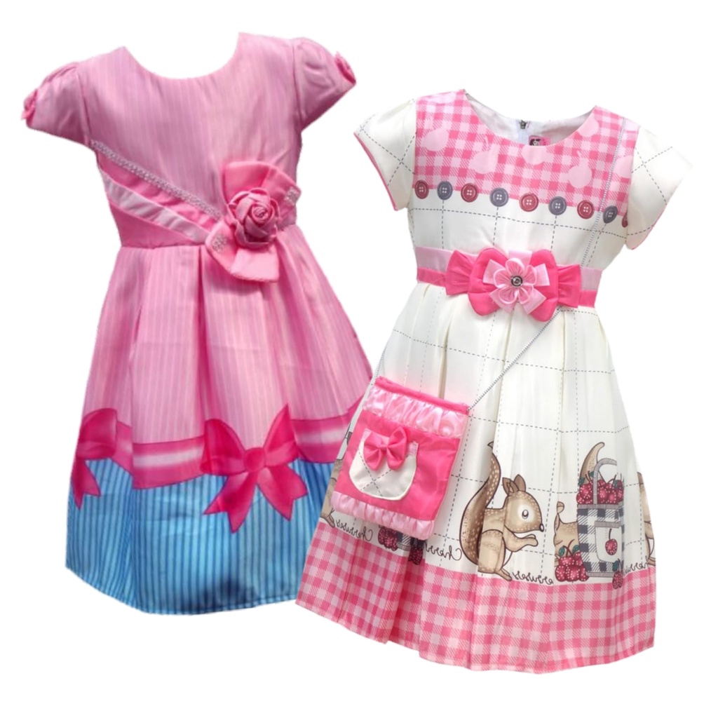 Two Mix BELI 4 GRATIS 1 Dress Anak Perempuan Baju Anak Perempuan 1 Tahun Bahan Satin Mewah