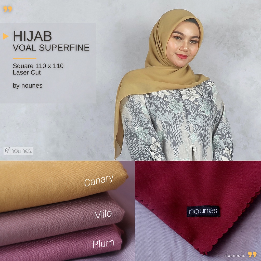 Nounes Hijab Voal Segi Empat Polos Superfine Lasercut Square premium 110 x 110