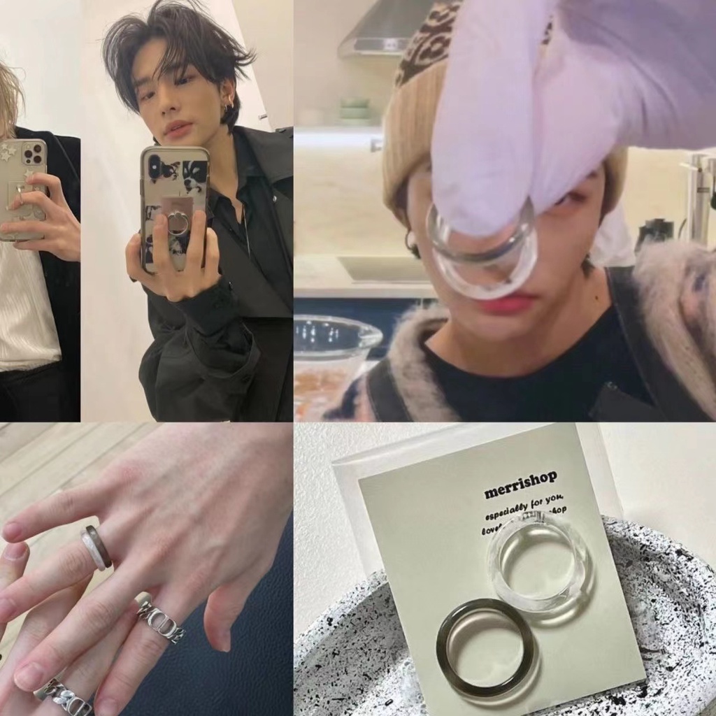 Kpop Stray kids Hyun Jin Felix Homaica Same Ring 2pcs/Set Cincin Pasangan Kekasih Hitam Putih Barang Anak Stray