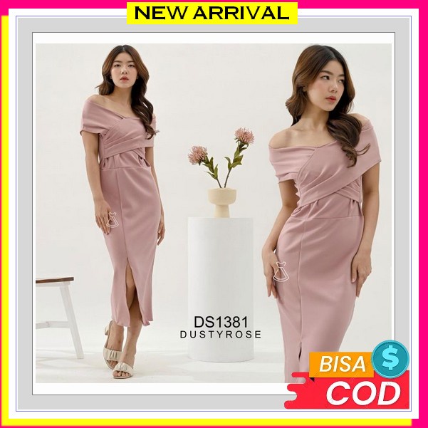 (Bisa Cod) Dress Meli Jumbo [Size L-Xxl] / Dress Wanita / Dress Pesta Brukat / Dress Natal / Dress Brukat / Model Terbaru (Import Good Quality) Dress Casual Polos Warna Merah Hitam Putih Ms Dress Velvet Dress Basic Korea Ds1381 - Dress Pesta Sabrina Maxi