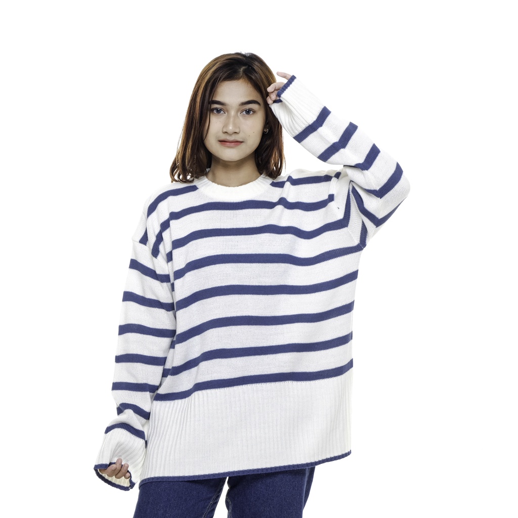 Sweater Rajut Haru Striped Knit Oversize Premium Blouse Cardigan Wanita Murah Halus COD Free Ongkir