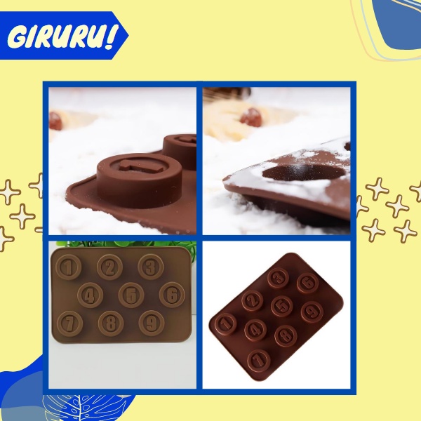 Cetakan Coklat Silikon Angka 1 sampai 9 Bulat / Cetakan Coklat Jelly Pudding es Batu / Cetakan Molds Silicone tahan panas Serbaguna