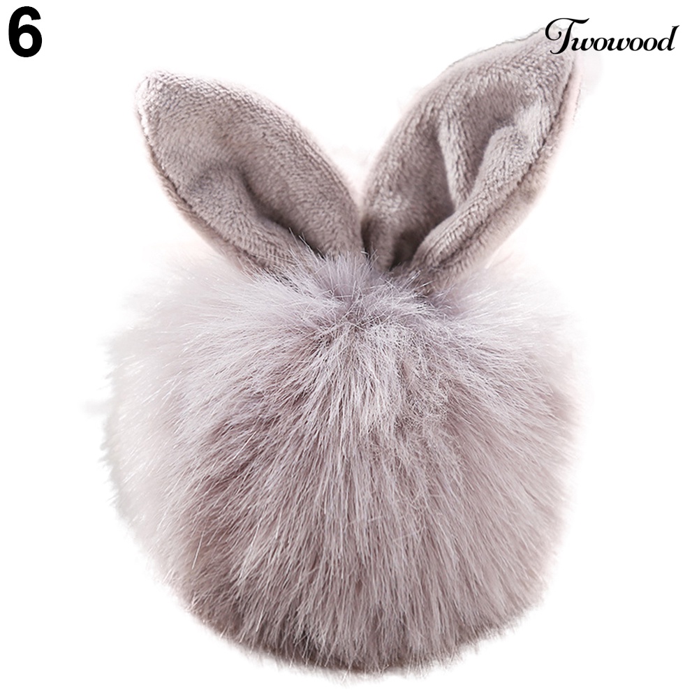 Twowood Cute Faux Fur Rabbit Ear Lembut Pom Pom Ball Kunci Gantungan Rantai Keychain Tas Decor