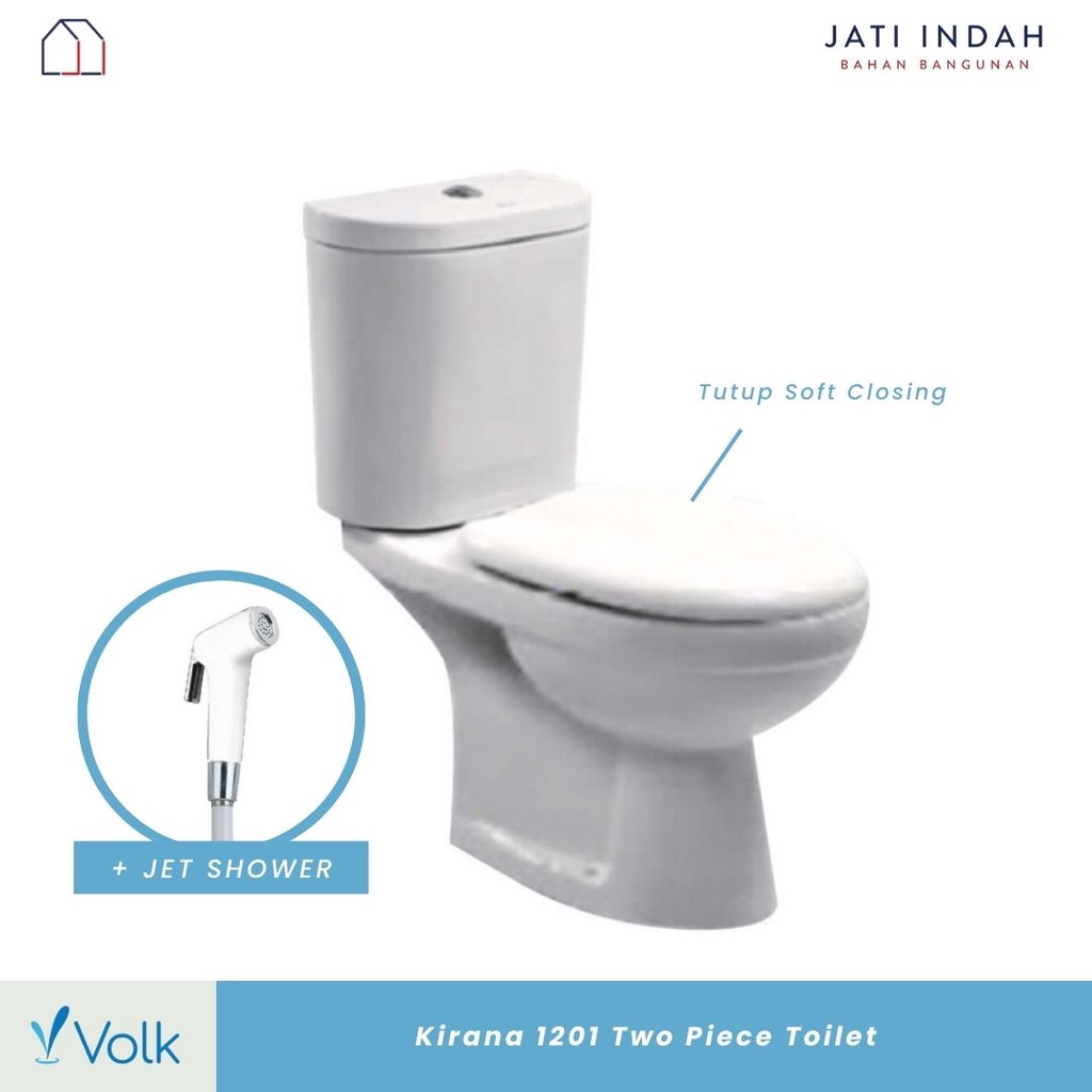Kloset Duduk + Jet Shower VOLK Kirana 1201 White AS 50 cm | Two Piece Closet Toilet Soft Closed