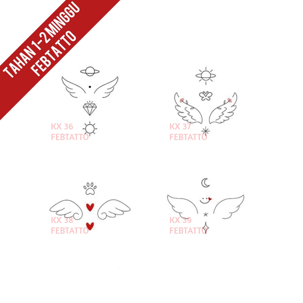 Tato Temporer Tato sayap jejak kaki anjing planet Stiker Tatto love kristal - KX 36-39