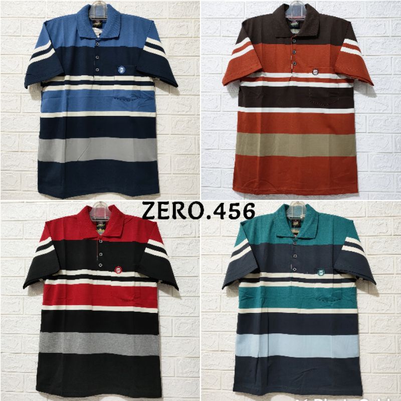 kaos kerah saku Zero salur premium stripe motif baru allsize