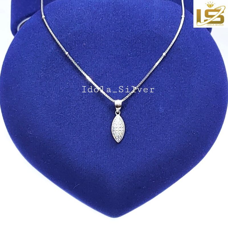 KALUNG PERAK ASLI SILVER WANITA 925 LAPIS EMAS PUTIH MODEL LIONTIN OVAL LONJONG PERMATA - PERHIASAN PERAK WANITA ASLI