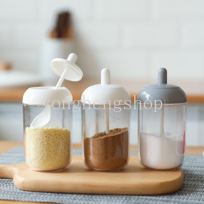 Botol Bumbu Bulat Dengan Sendok Garam Lada Bumbu Spice Jar Bahan Storage Bottles Kitchen Organizer