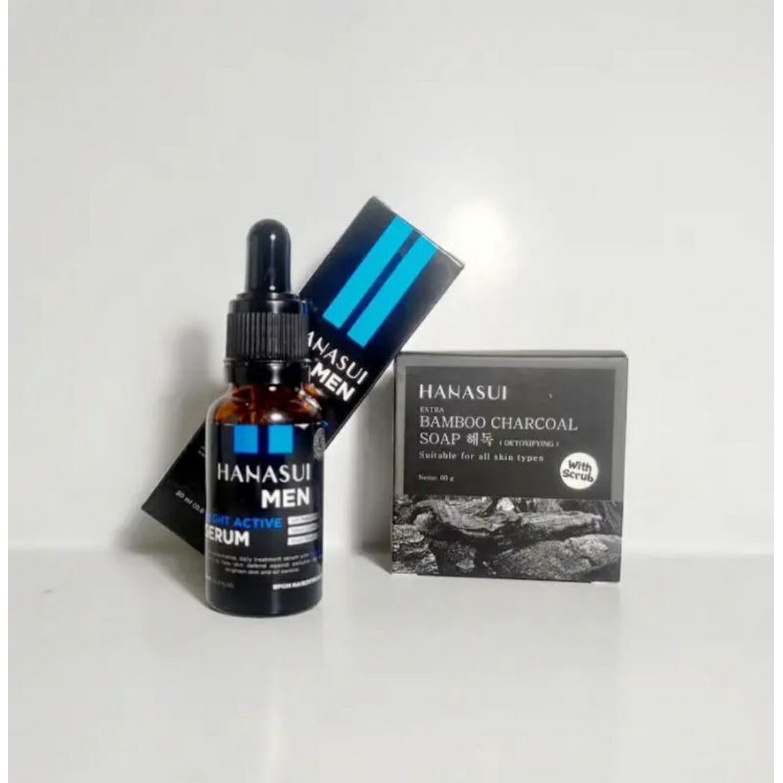 2IN1 Paket Pemutih Kulit Wajah Pria Hanasui Men Bright Active Serum Skincare Penghilang Jerawat Sabu