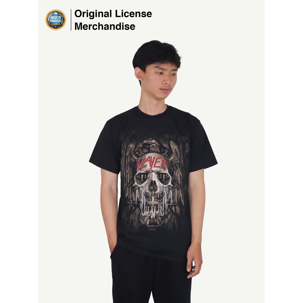 Kaos Baju Hitam Pria Wanita Pendek Hitam Dewasa Casual Motif Premium Import Band Musik SLAYER Origin
