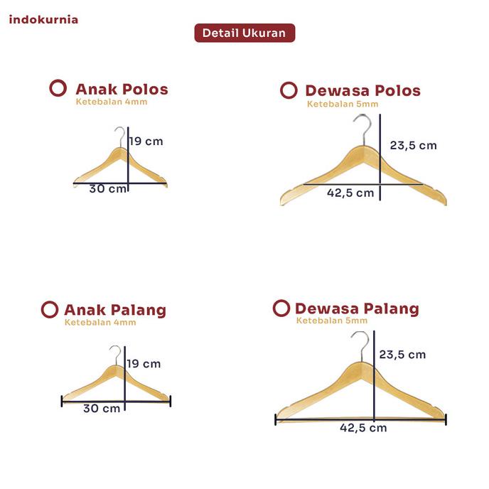Indokurnia Hanger Kayu Kualitas Premium - Anak Polos,Natural