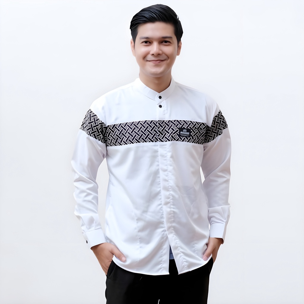 Baju Koko Pria Dewasa Lengan Panjang Motif Kobata Qynang Kombinasi Batik Terbaru Mahdeya