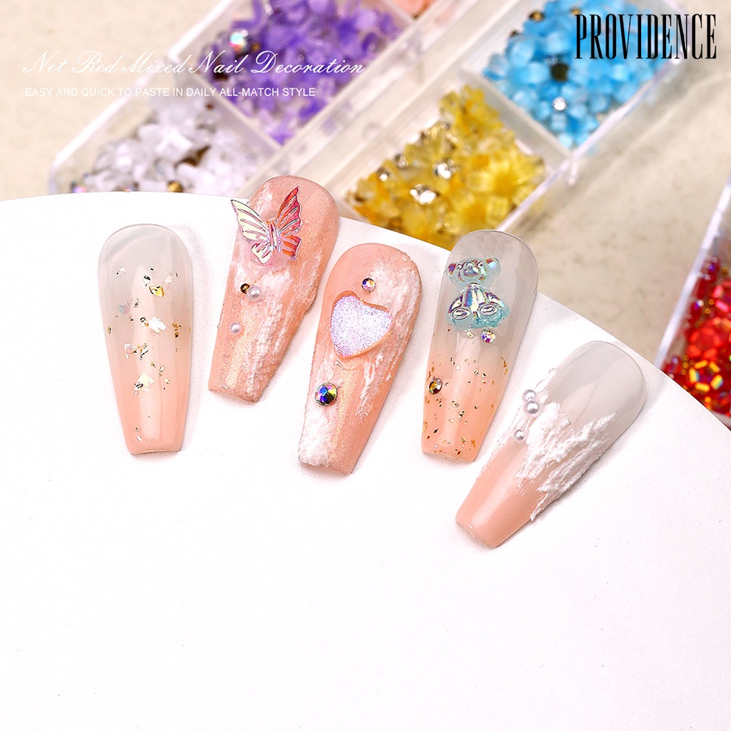 Providence 1kotak Dekorasi Kuku Bentuk Kreatif Berkilau Mempesona Efek Visual Tidak Luntur Warna Vibrant 6kisi Payet Berlian Imitasi Nail Art Decor Manicure Jewelry Perlengkapan Kuku