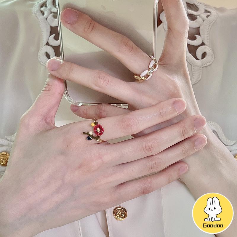 Cincin Model Terbuka Bahan Alloy Desain Bungaburung Hias Berlian Imitasi Untuk Wanita Aksesori Cincin Serbaguna -Doo