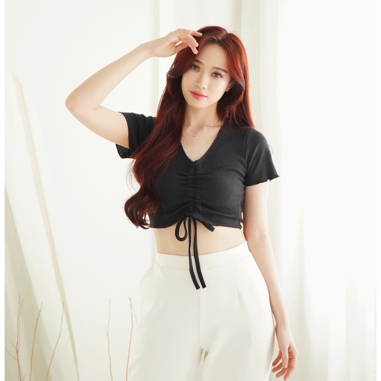 CAVALU Korea Top Serut Knit Crop Top Rajut 139