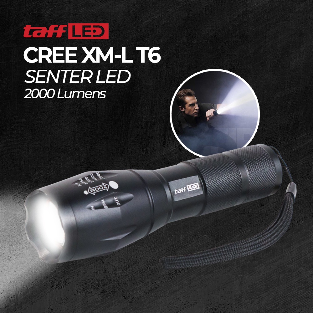 E17 Senter LED Cree XM-L T6 2000 Lumens - OMFL16BK Black