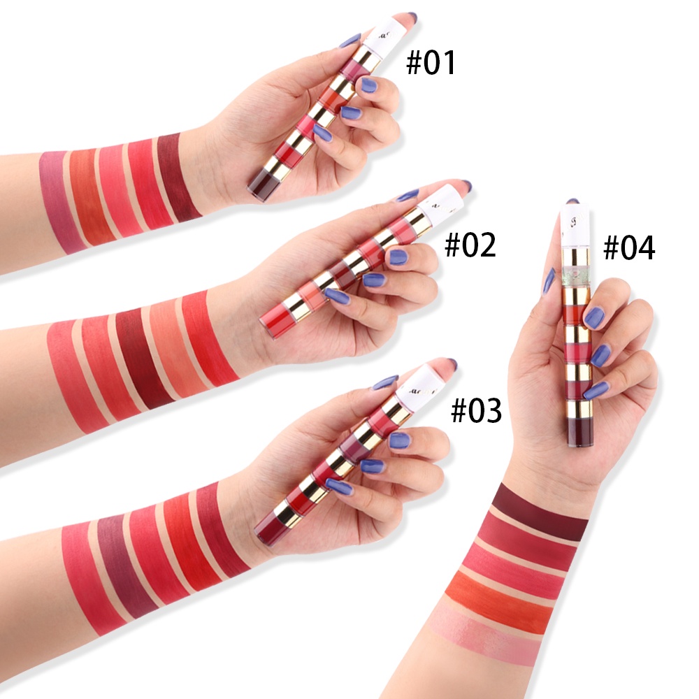 CMAADU Five Colors Liquid 5 In 1 Velvet Matte Lipstick 5 warna Waterproof Long Lasting