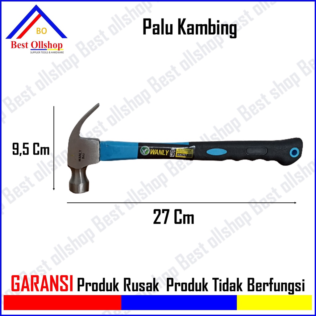 Palu Besi Kambing Gagang Fiber Claw Hammer Cungkil Cabut Paku Kecil 8 Oz