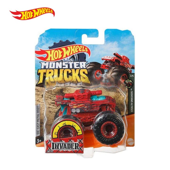 Hot Wheels Monster Trucks 1:64 (Red Invader) - Mainan Mobil Balap #Original