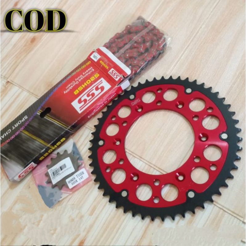 Gear set 520 Roz almunium CRF 150L CRF 230 CRF 250 set rantai merah SSS