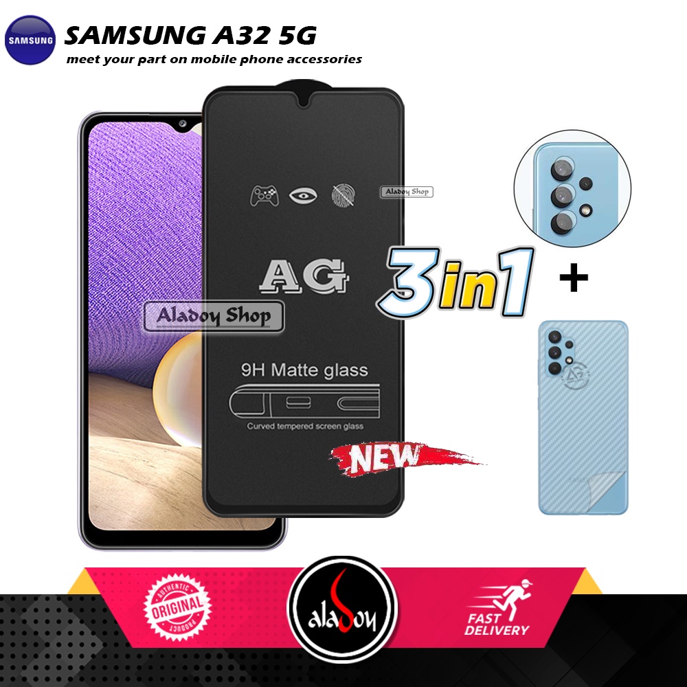 Paket 3IN1 Tempered Glass Layar Matte Anti Glare Samsung A32 5G Free Tempered Glass Camera dan Skin Carbon