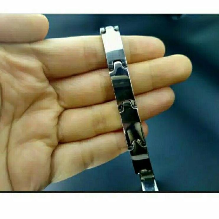 Diskon Istimewa Gelang pria keren model plat baja putih anti karat selamanya