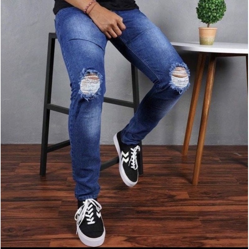 Celana Jeans Pria Sobek Lutut Skinny/Jeans Pria sobek Distro