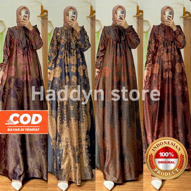 DANIA DRESS |Jumbo Ready |Gamis Motif Silk Premium/Gamis pesta Silk Premium /Gamis Semi sutra /Busui/Gamis Silk Brown Series