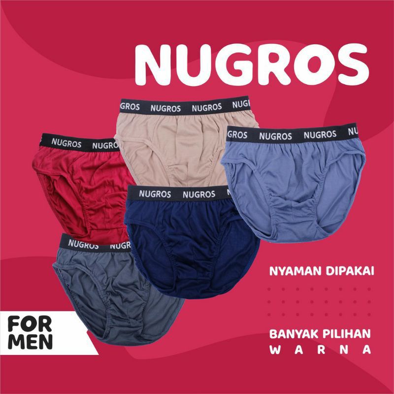 1 lusin celana dalam pria dewasa merk nugros bahan katun termurah motif polos