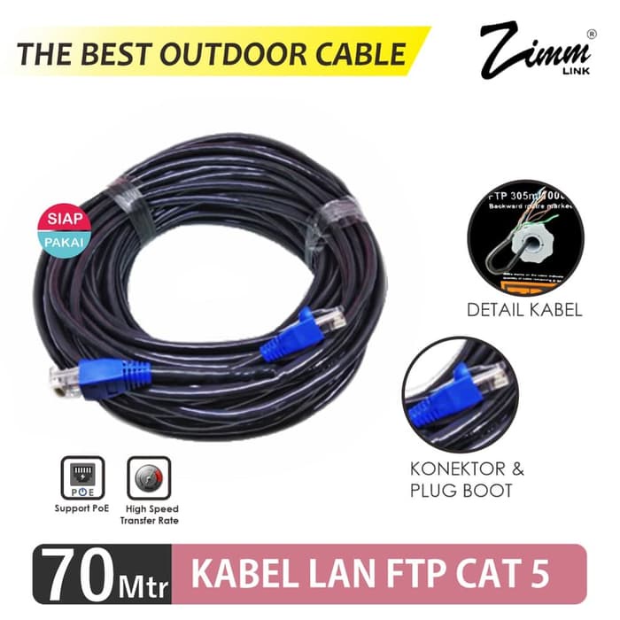 Kabel LAN CAT5e FTP STP Outdoor 70 Meter Siap Pakai Kabel UTP KABEL FTP