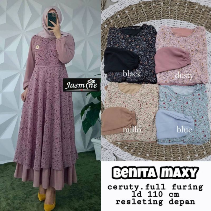 Benita maxy gamis ceruty bunga motif label premium