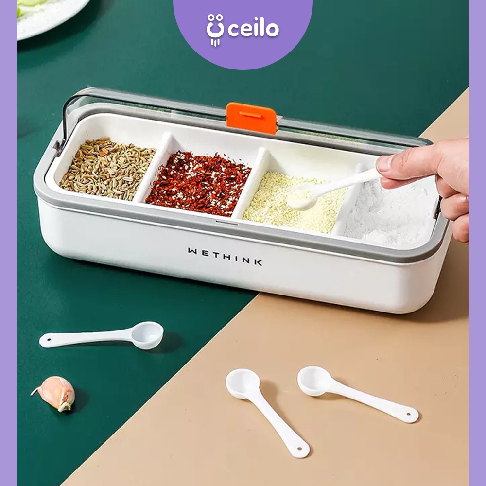 CEILO Tempat Bumbu Dapur Serbaguna Plastik | Tempat Bumbu Dapur Sekat | Peralatan Dapur