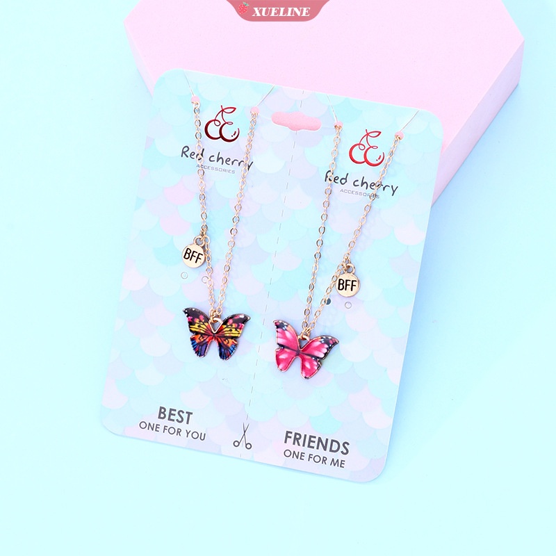 1pasang fashion enamel Kupu-Kupu Liontin Kalung BFF Teman Baik Paduan Kupu-Kupu Liontin Perhiasan Hadiah Berkah [ZXL]
