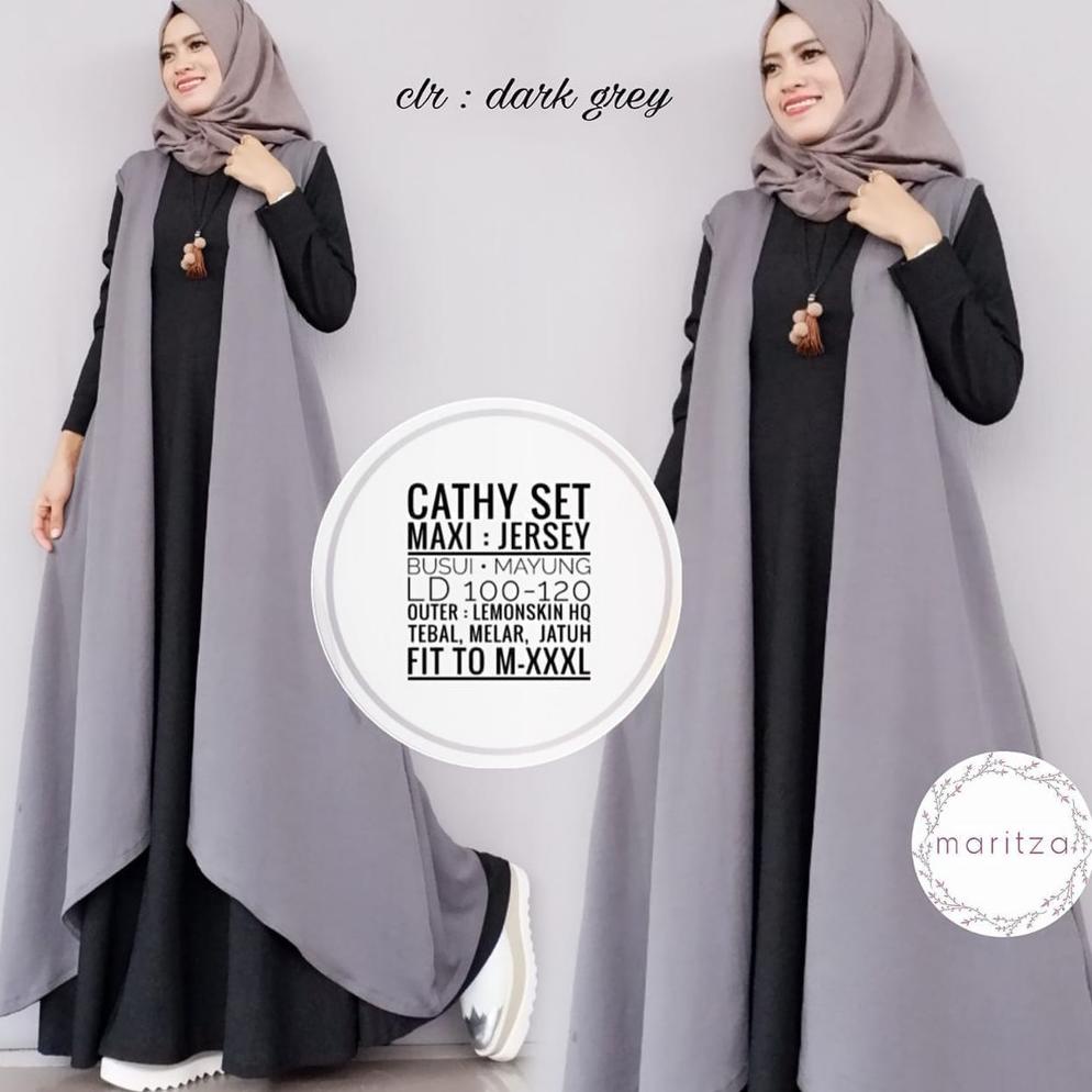 {CSP.21De22х} Hijabbstory Ready Waffle Jumbo Set Xxl Dress Grey Ld100-120 Melar Allsize Gamis Jumbo 